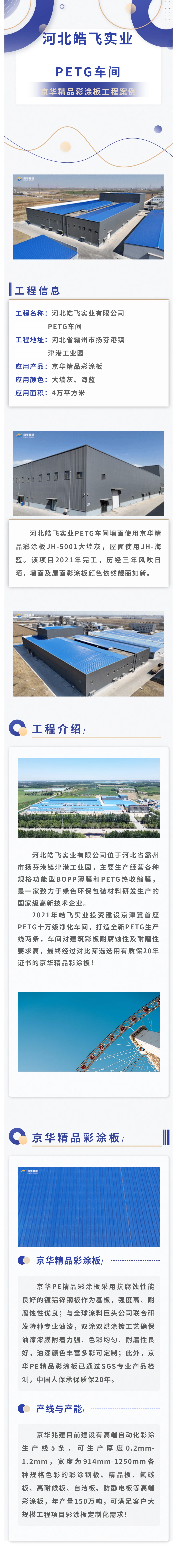 NG娱乐精品彩涂板应用案例丨皓飞实业PETG聚酯热收缩膜生产车间墙屋面工程